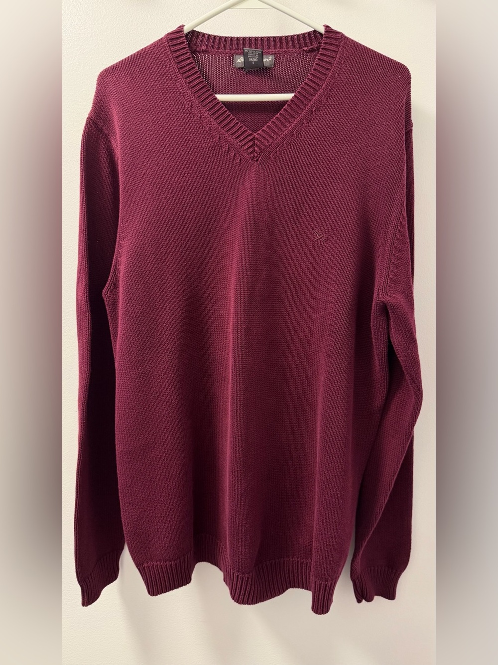 Vintage Eddie Bauer 100% Ramie V-Neck Sweater Burgundy Tall L